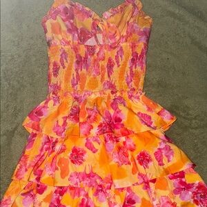 Floral Ruffle Dress in Orange and Pink